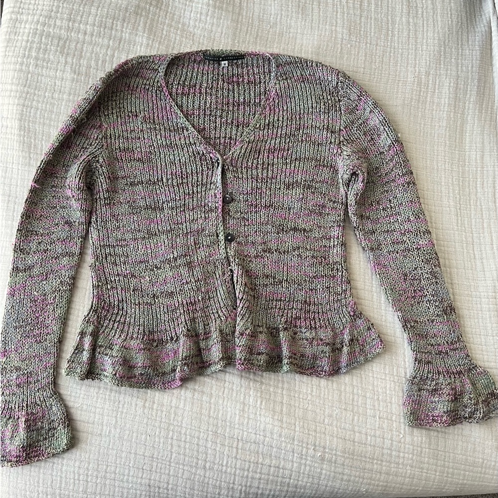 Peruvian Connection Multicolor Pink Knit crochet Sweater Flare Waist size Medium